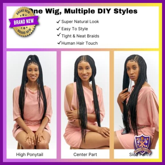 Knotless Braided Wig 36 Inch Full Lace Cap Adjustable Glueless Human Hair